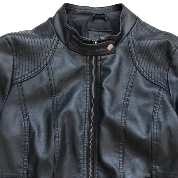 Max Jeans Faux Leather Stand Collar Moto Jacket - Picture 4 of 8